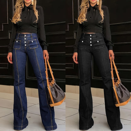 Womens Patchwork Flared Jeans