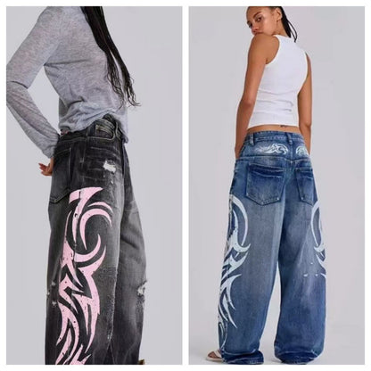 Womens Distressed Wide Leg Jeans