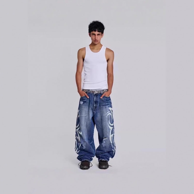 Womens Distressed Wide Leg Jeans