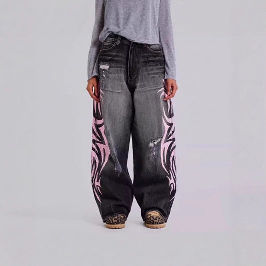 Womens Distressed Wide Leg Jeans