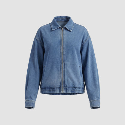 Light Blue Denim Cropped Jacket And Wide-leg Jeans Set