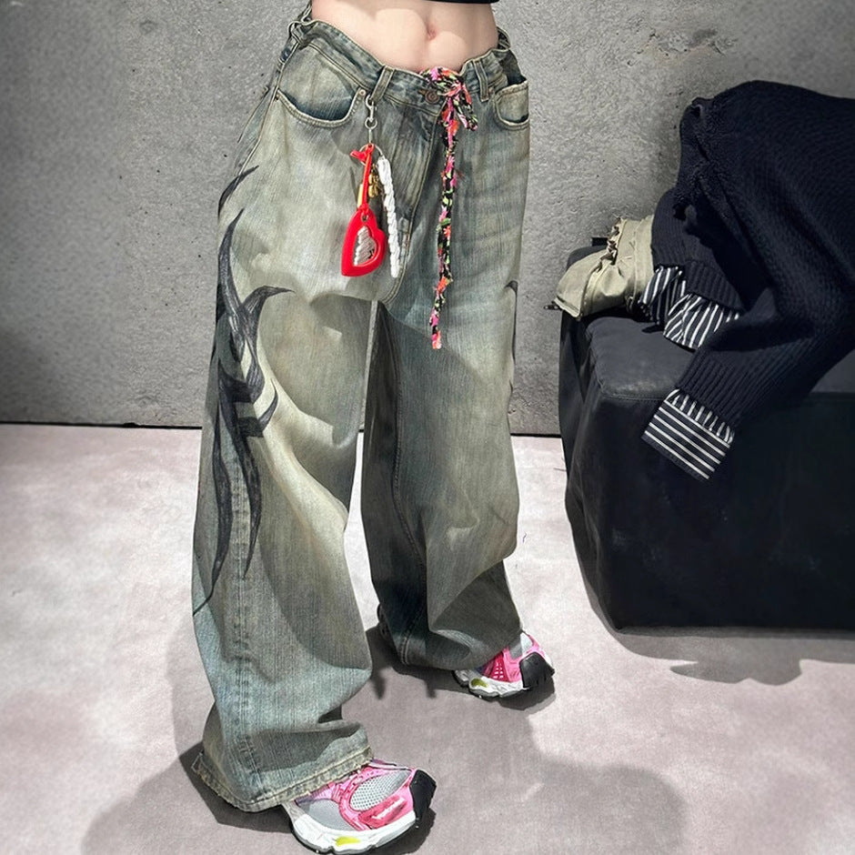 Womens Distressed Wide Leg Jeans