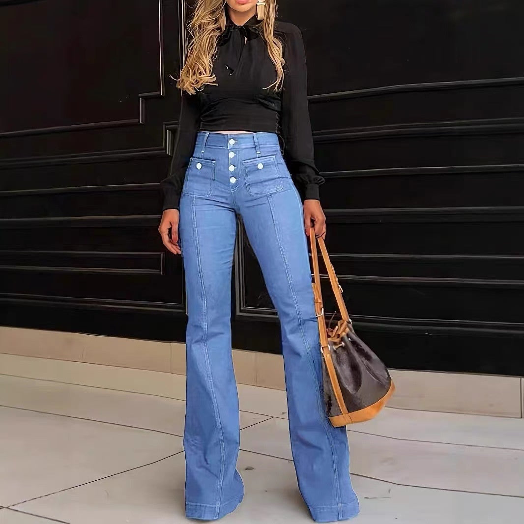 Womens Patchwork Flared Jeans