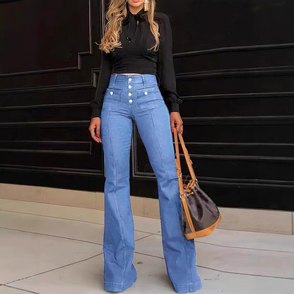 Womens Patchwork Flared Jeans