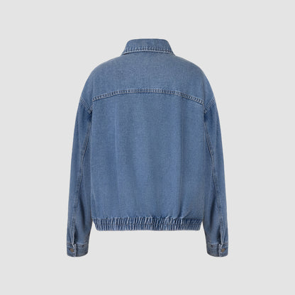 Light Blue Denim Cropped Jacket And Wide-leg Jeans Set