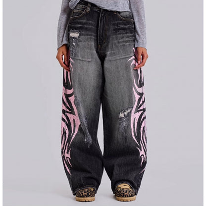 Womens Distressed Wide Leg Jeans